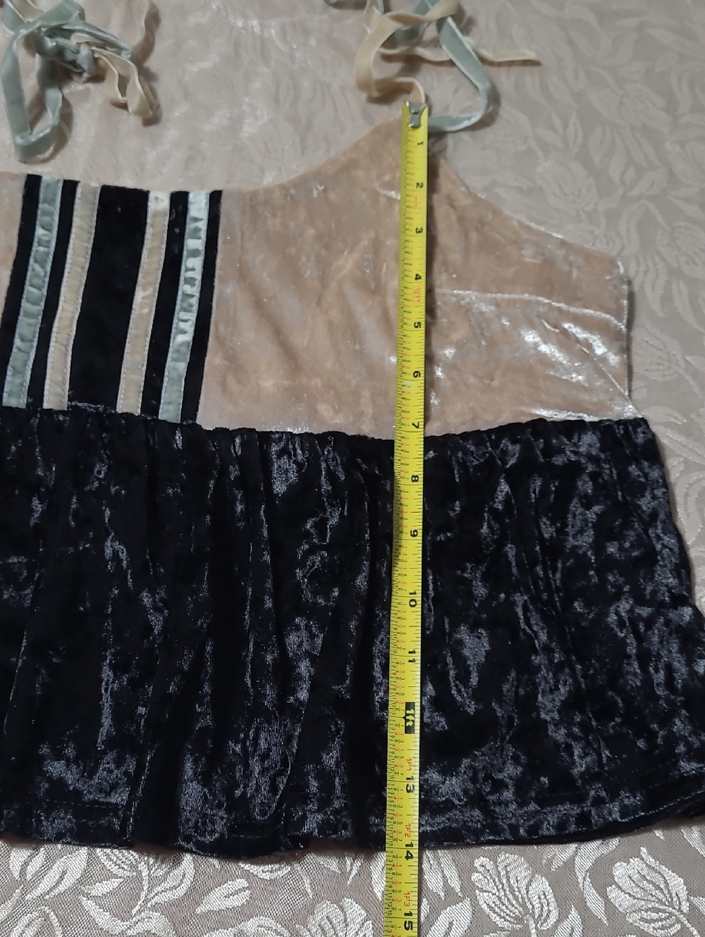NWT POL Velvet Ruffle Babydoll Crop Top in Cream & Black w/ Cream & Gray Straps - Picture 13 of 15